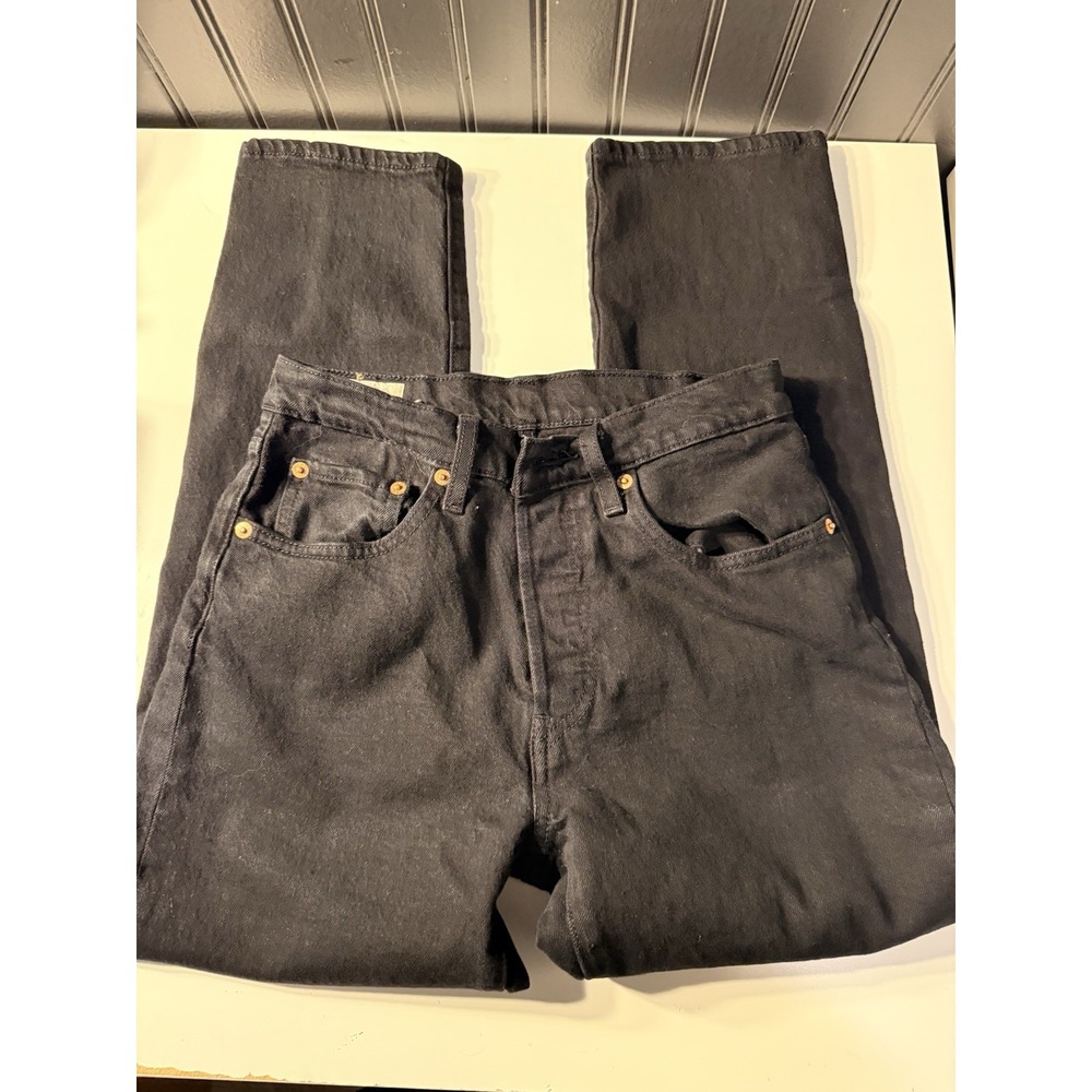 Levis 501 Jeans Womens 26x26  Black Denim Original Straight Button Fly Red Tab